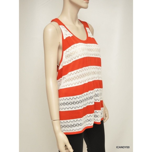 L.A.M.B. Striped Cotton Pointelle Knit Tank Top Racerback Red/White M Nwt $198 - Picture 3 of 6
